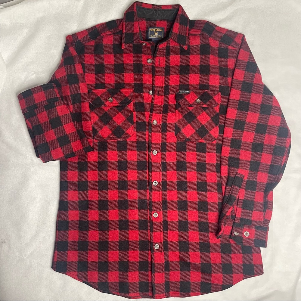 VTG Woolrich Men's Red and Black Buffalo Check Wool Button Up Shirt Size XL